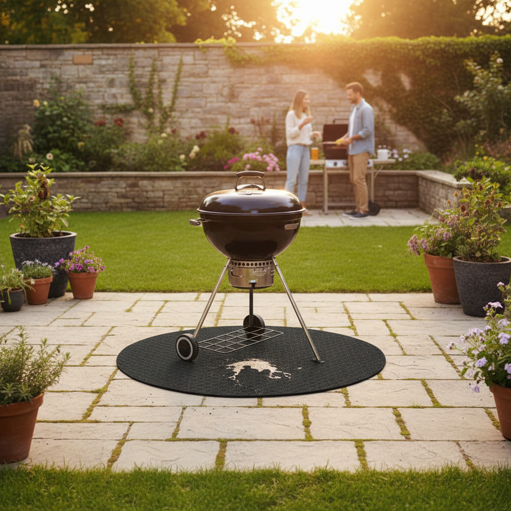 Premium Eco-Friendly Round BBQ Floor Protection Mat Made from Recycled Tyres for Outdoor Grilling and Cooking
