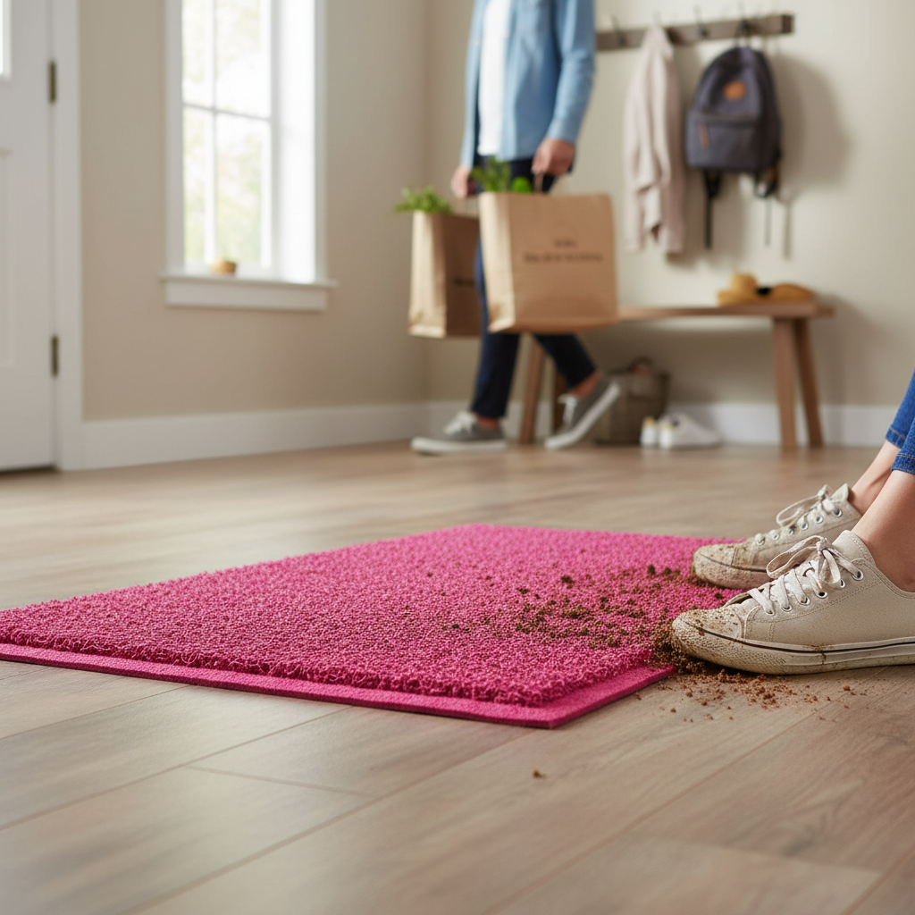Premium Indoor Spaghetti Doormat with Non-Slip Backing, Easy to Clean, and Multiple Size Options in Vibrant Pink