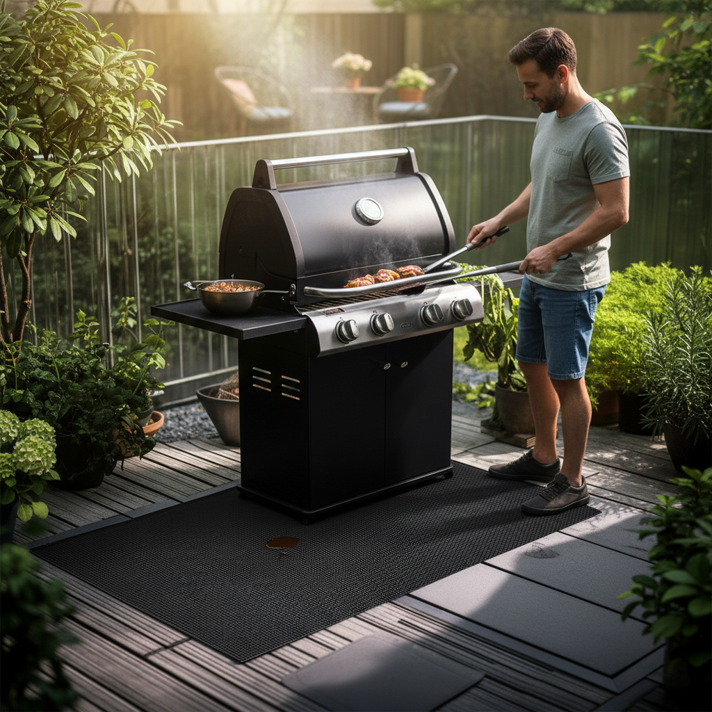 Premium Hexagonal BBQ Floor Protection Mat - 125cm x 75cm, Heat-Resistant, Non-Slip and Easy to Clean