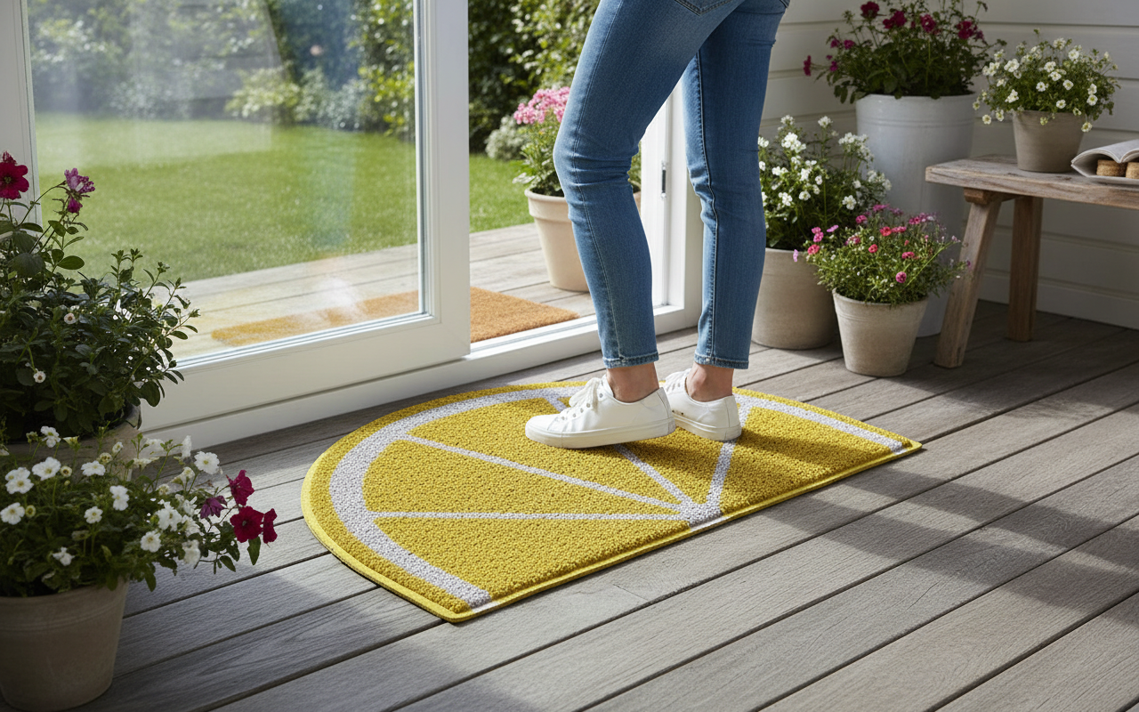Premium Lemon Halfmoon Door Mat - Eco-Friendly PVC Looper Design, Durable and Easy to Clean - 70x44cm