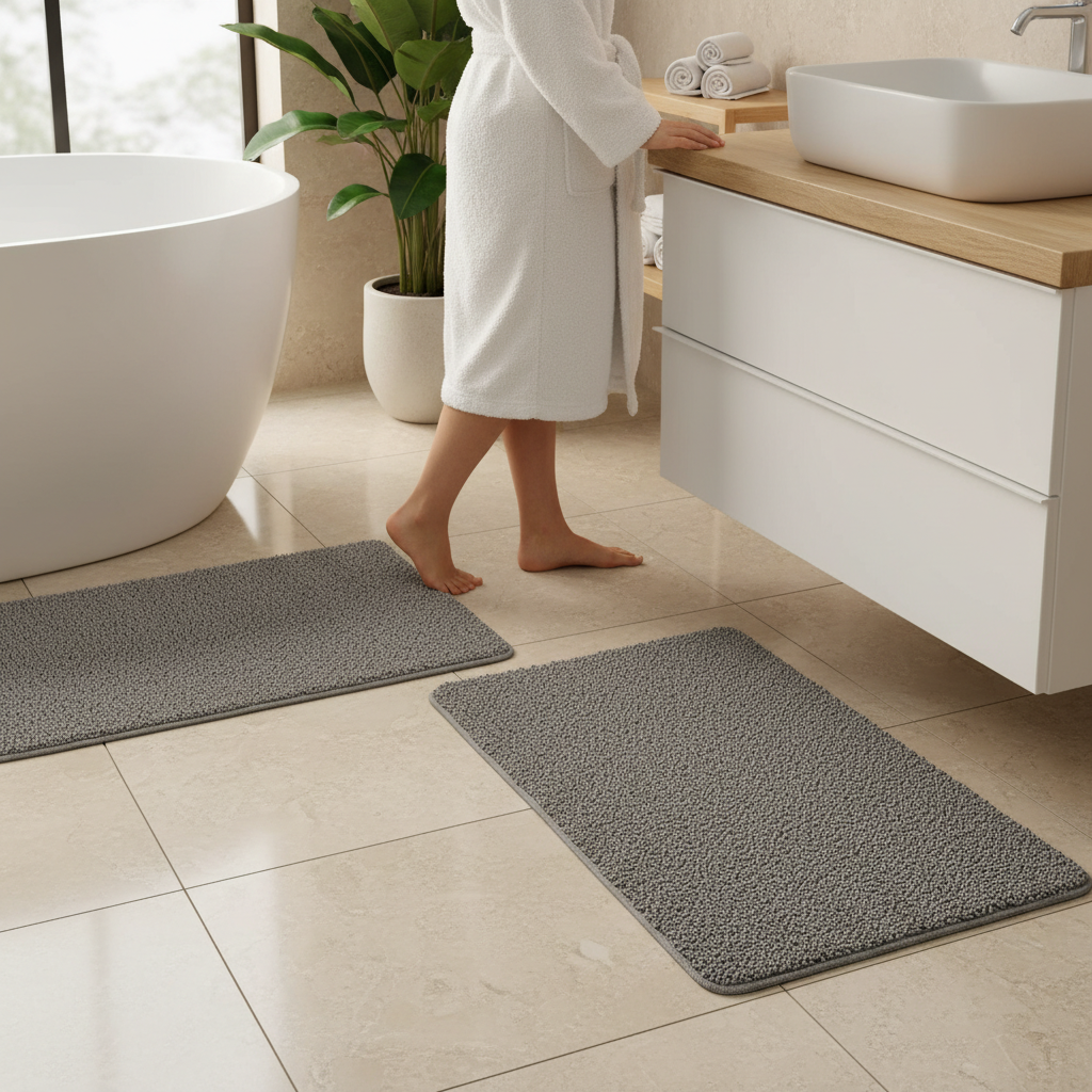 Premium PVC Spaghetti Bath Mat and Pedestal Set - Non-Slip, Water-Resistant, Machine Washable for Ultimate Comfort