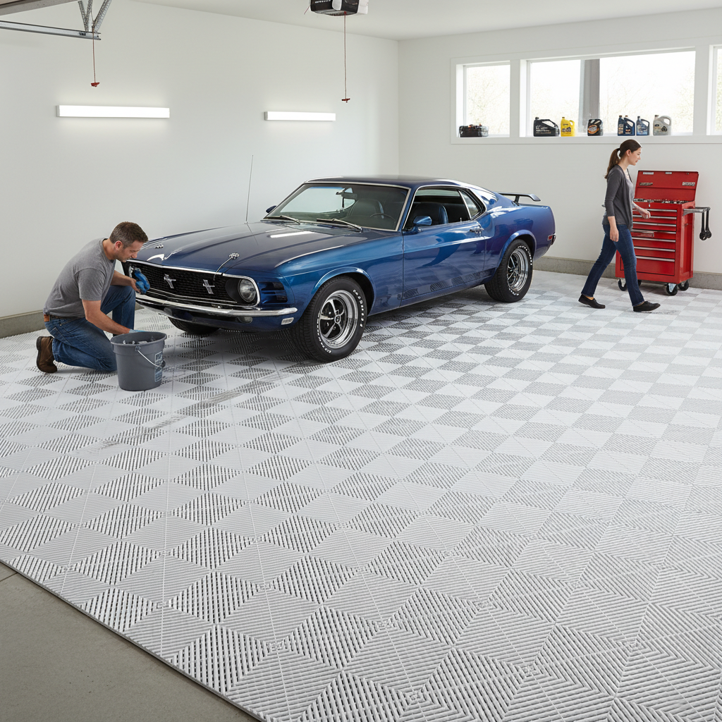 Premium Durable Interlocking Ribbed Garage Floor Tiles - White, Heavy Duty, Easy to Install, Oil and Chemical Resistant, 400mm x 400mm