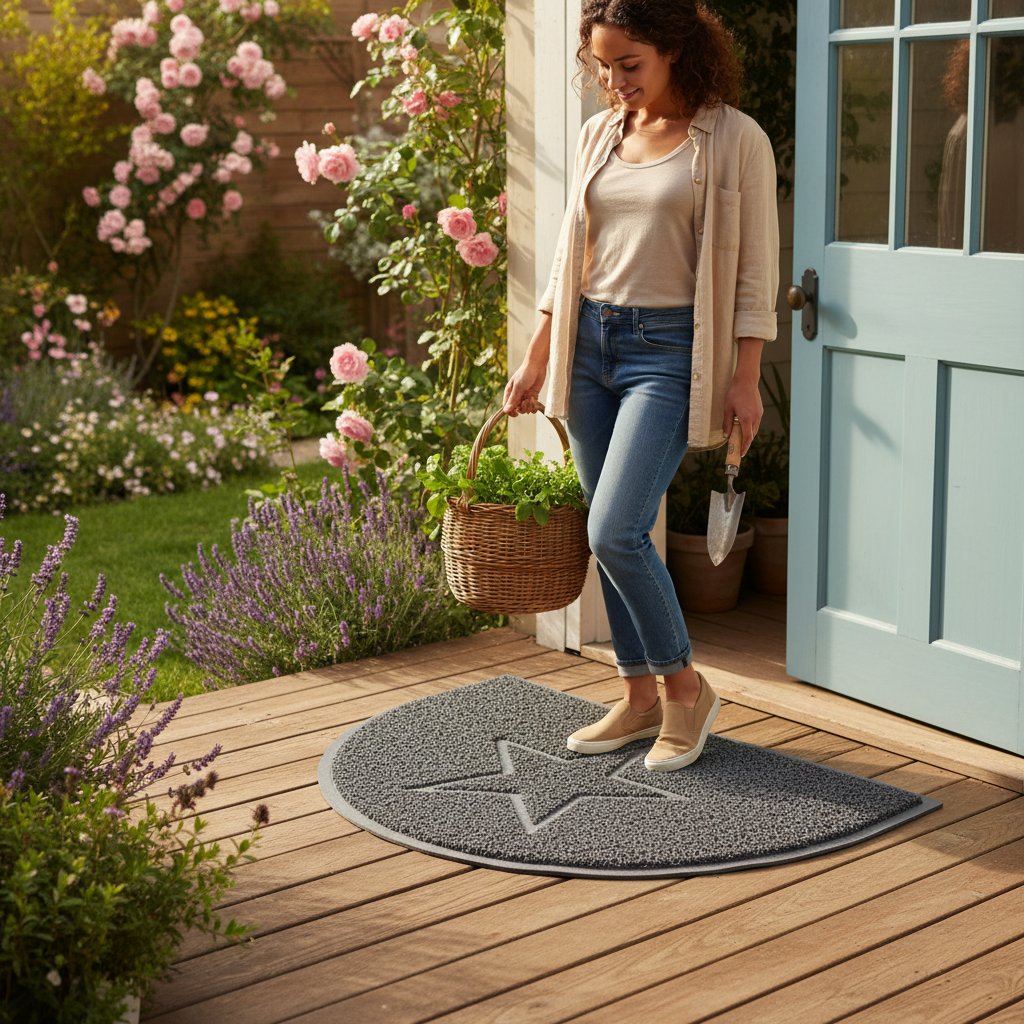 Premium Star Embossed Halfmoon Spaghetti Doormat - Non-Slip, Easy to Clean, Fade & Stain Resistant for Indoor and Outdoor Use