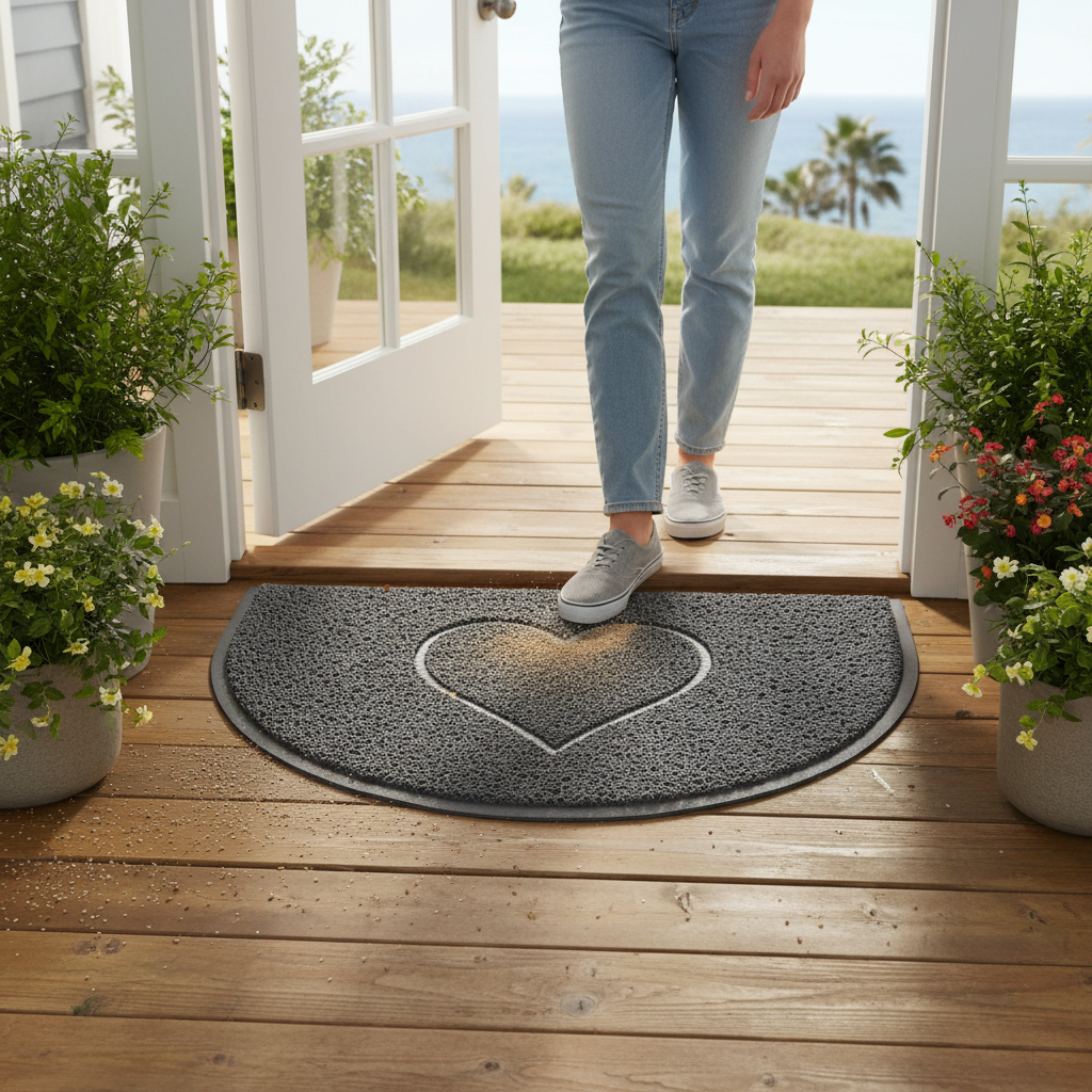 Premium Heart Embossed Halfmoon Indoor and Outdoor Spaghetti Doormat with Non-Slip Backing and Easy Maintenance