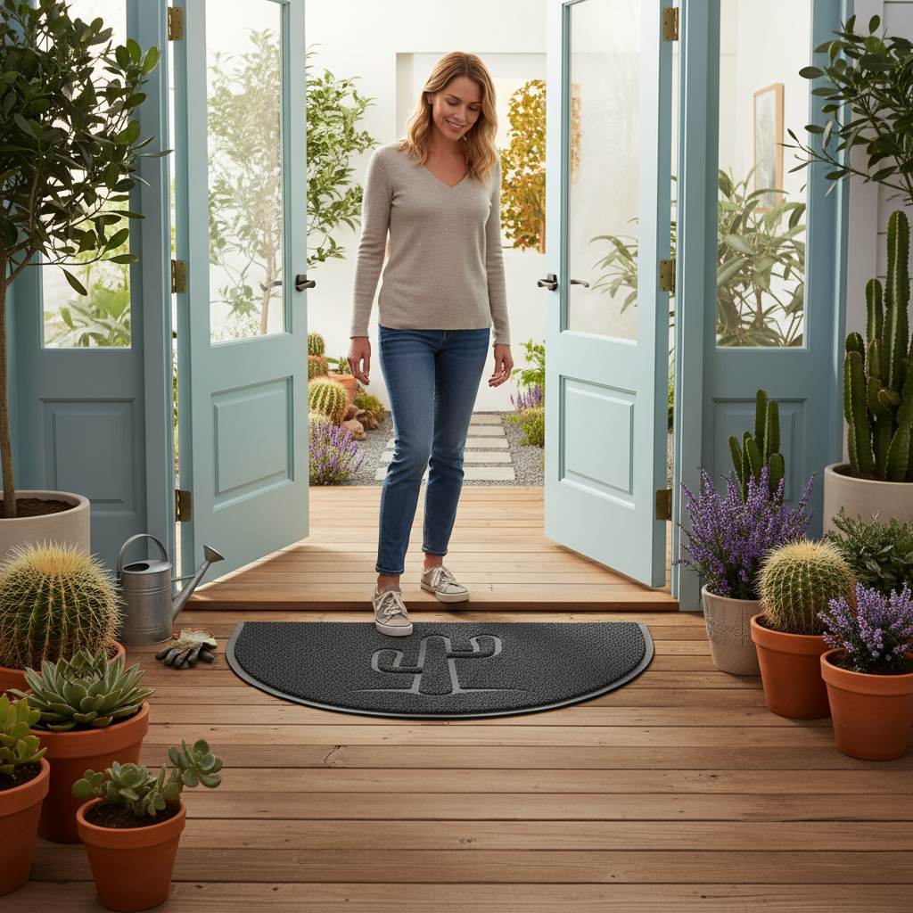 Premium Cactus Embossed Halfmoon Spaghetti Mat for Indoor and Outdoor Use - Non-Slip, Easy to Clean, Fade and Stain Resistant