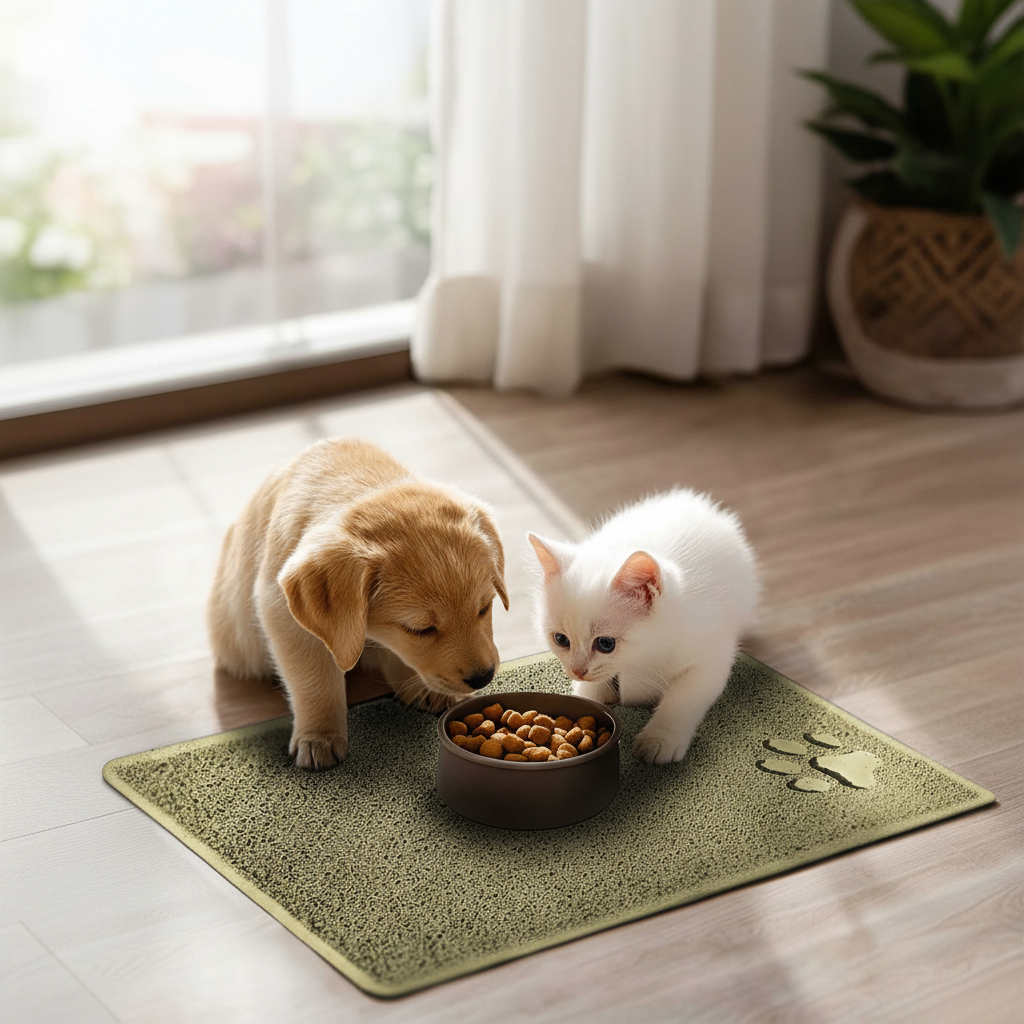 Premium Non-Slip Pet Feeding Mat with Mini Paw Design - 75x44 cm, Easy to Clean and Durable for All Pets