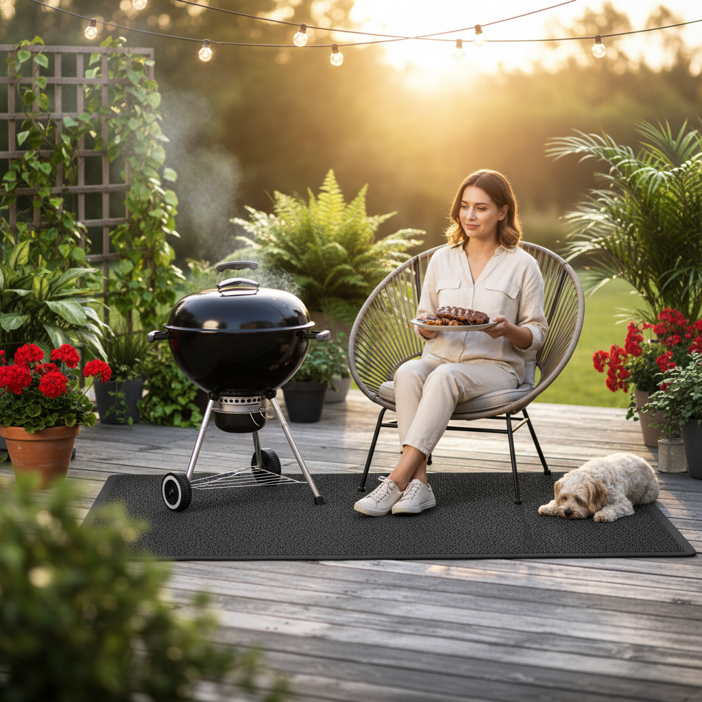Premium BBQ Floor Protection Mat - Durable Non-Slip Design 120cm x 80cm for Outdoor Cooking Areas