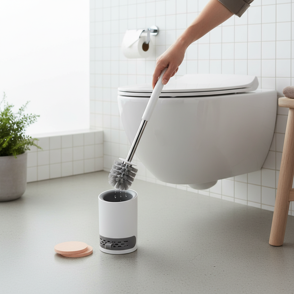 Premium Round Toilet Brush with Silicone Head and Drainage Holder for Hygienic Bathroom Cleaning