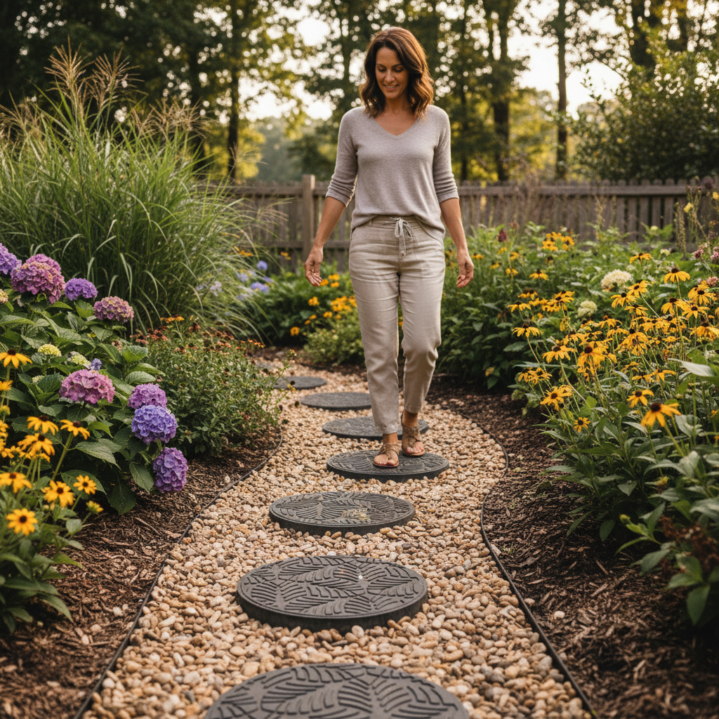 Premium Eco-Friendly Garden Stepping Stones with Geo Leaves Design, Durable Recycled Rubber, Non-Slip Surface and Weatherproof Features