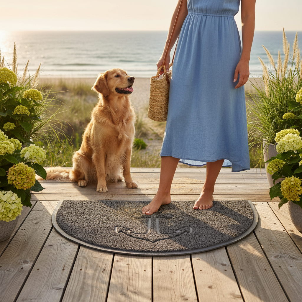 Premium Indoor/Outdoor Anchor Embossed Halfmoon Spaghetti Doormat with Non-Slip Backing and Easy Maintenance