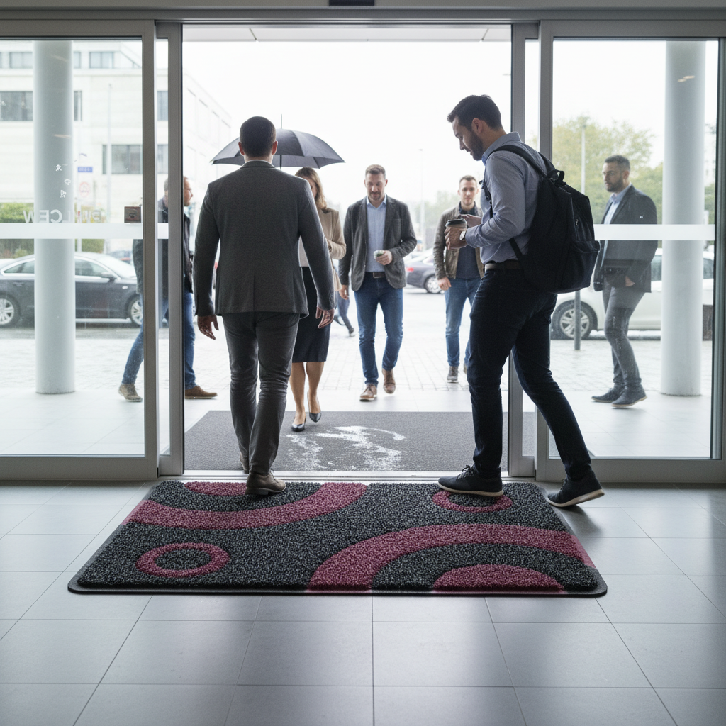 Premium Geo Circle Spaghetti Doormat 90x60cm - Durable PVC for Moisture Control and Easy Maintenance