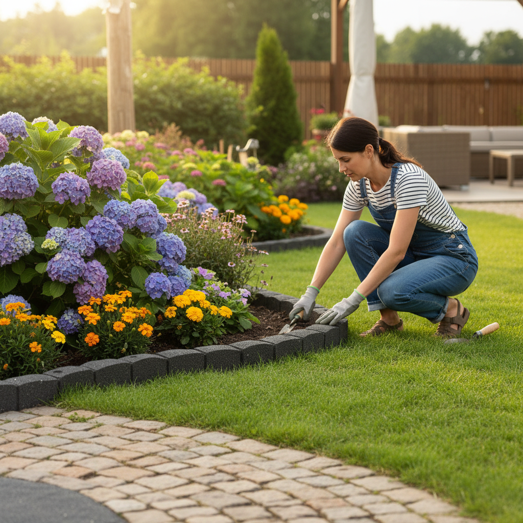 Premium Eco-Friendly Recycled Rubber Roman Stone Garden Border 1.2m - Flexible and Durable Edging for Flower Beds and Lawns