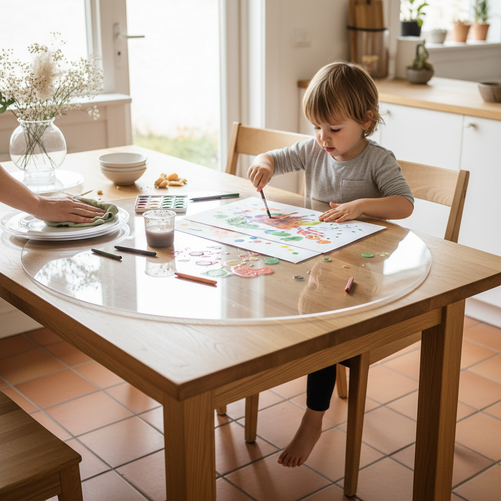 Premium PVC Round Table Protector Mat - 2mm Thick, Transparent & Matte Finishes for Durable Protection
