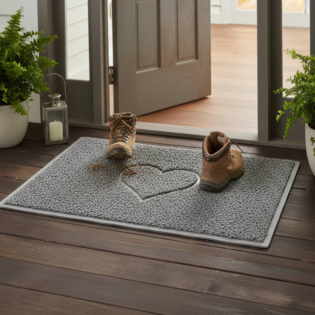 Premium Heart Embossed Spaghetti Door Mat with Non-Slip Backing, Machine-Washable Fabric, and Fade-Resistant Design in Multiple Colors and Sizes