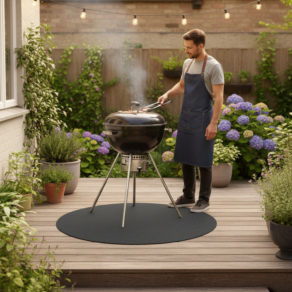 Premium Eco-Friendly Round BBQ Floor Protection Mat Made from Recycled Tyres for Outdoor Grilling and Cooking
