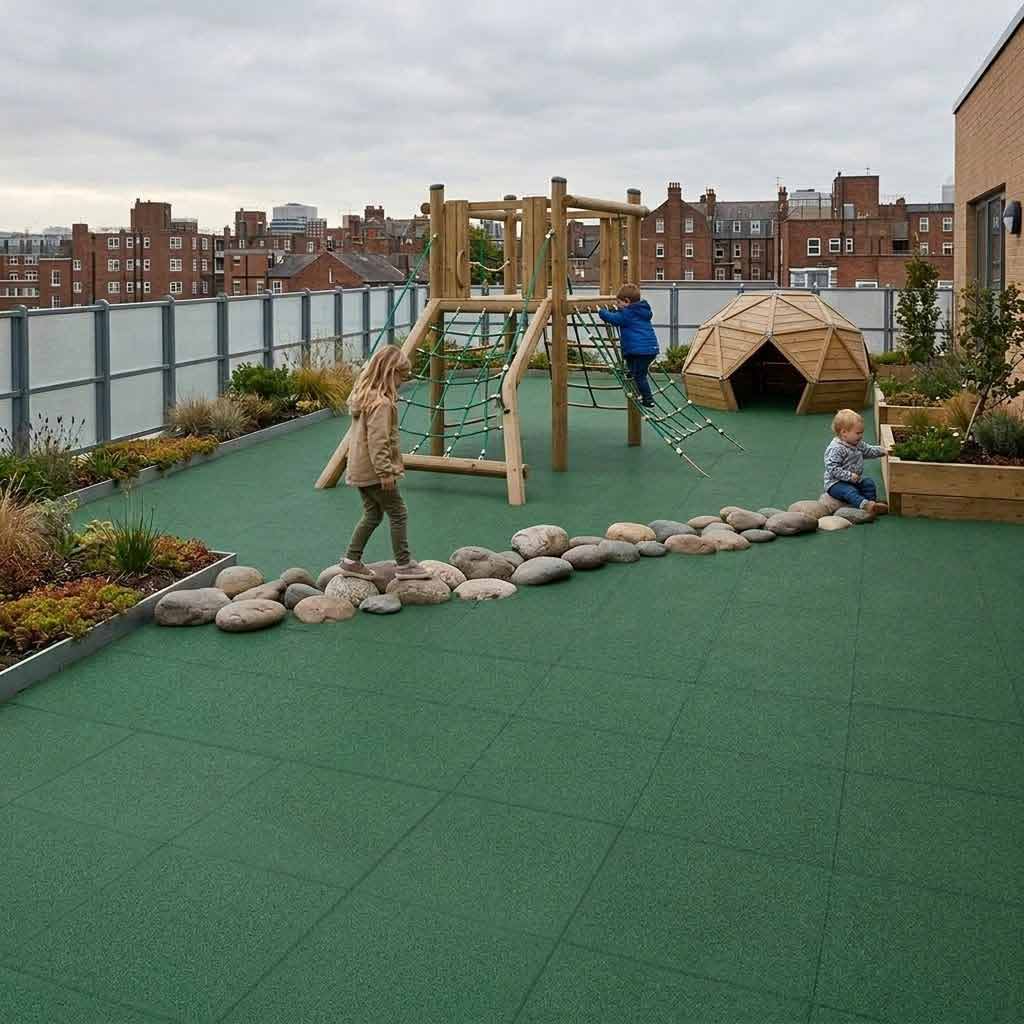 30mm Thick Safety Mats Play Protect 1mx1m - Slip-Resistant, All-Weather Rubber Tiles, Insulated & Drainage-Ready for Playground, Gym, Pool & More