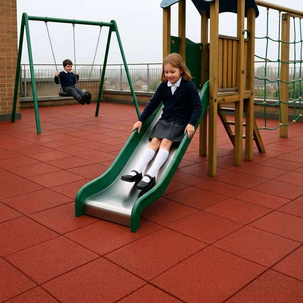 30mm Thick Safety Mats Play Protect 1mx1m - Slip-Resistant, All-Weather Rubber Tiles, Insulated & Drainage-Ready for Playground, Gym, Pool & More