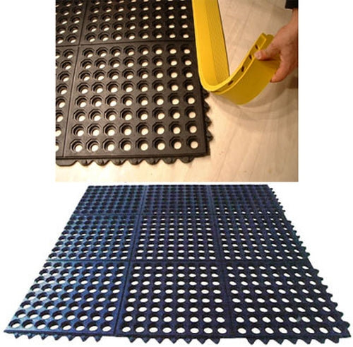 Tan Rubber Link Mat With Drainage Holes For Pool And Wet Areas