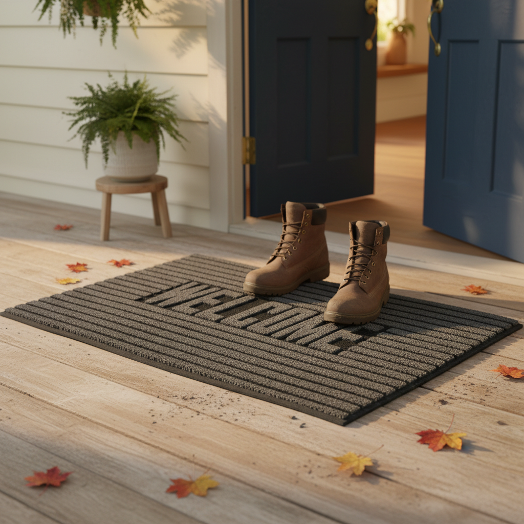 Premium Eco-Friendly Welcome Mat - Heavy Duty Recycled Rubber for Indoor and Outdoor Use, Stylish Grey Design