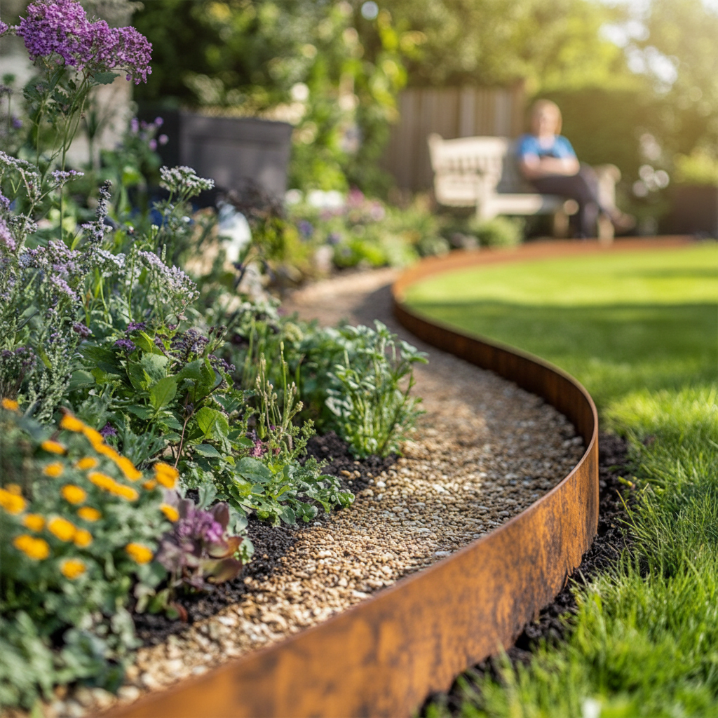 Premium Rusty Metal Lawn Edging Garden Border Roll - 5m and 10m Lengths, 14cm Height for Stylish Outdoor Spaces