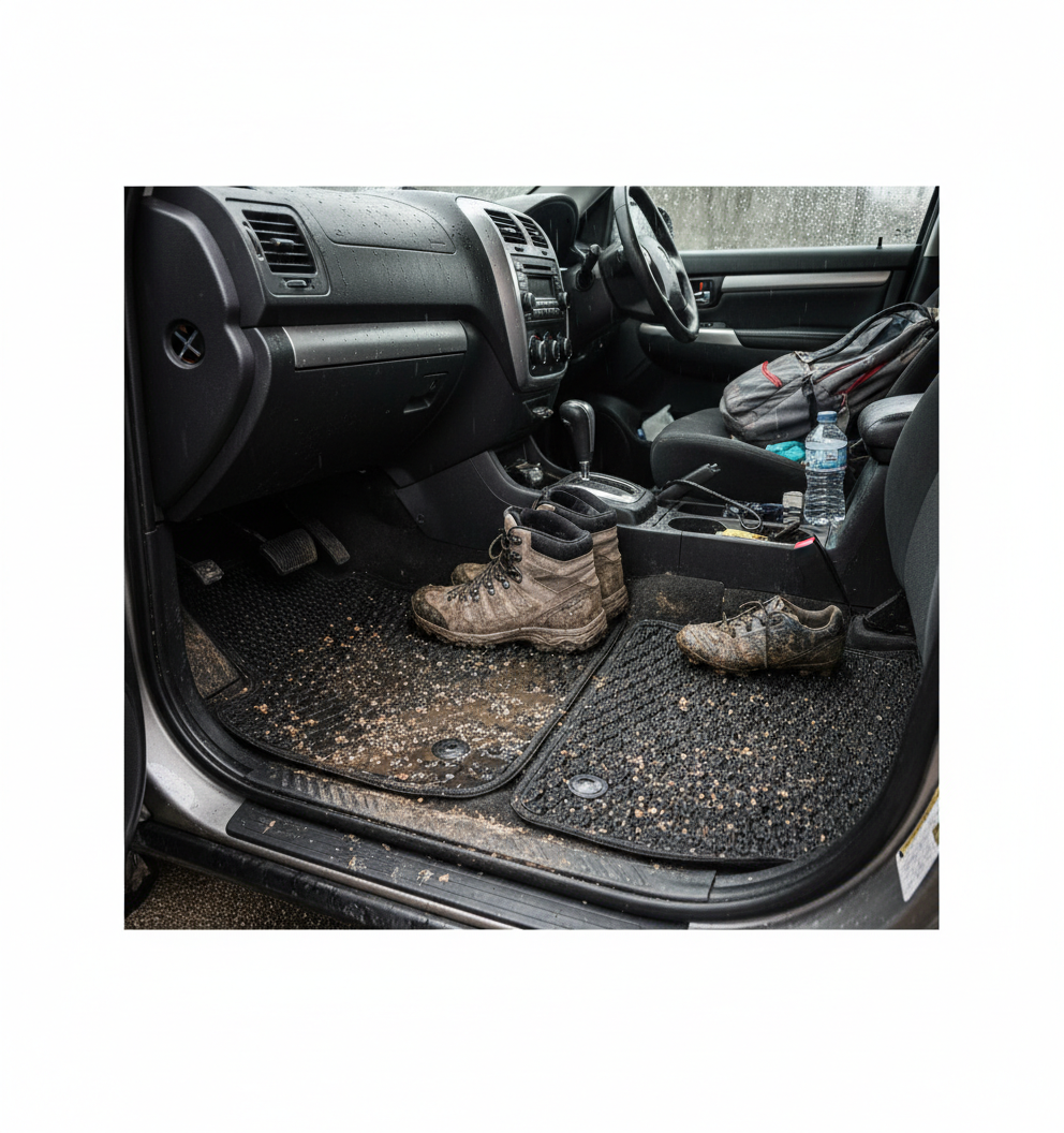 Premium Large Universal Hex Dirt Catcher Anti-Slip Car Floor Mats - 4pc Set for All-Season Protection and Durable Traction