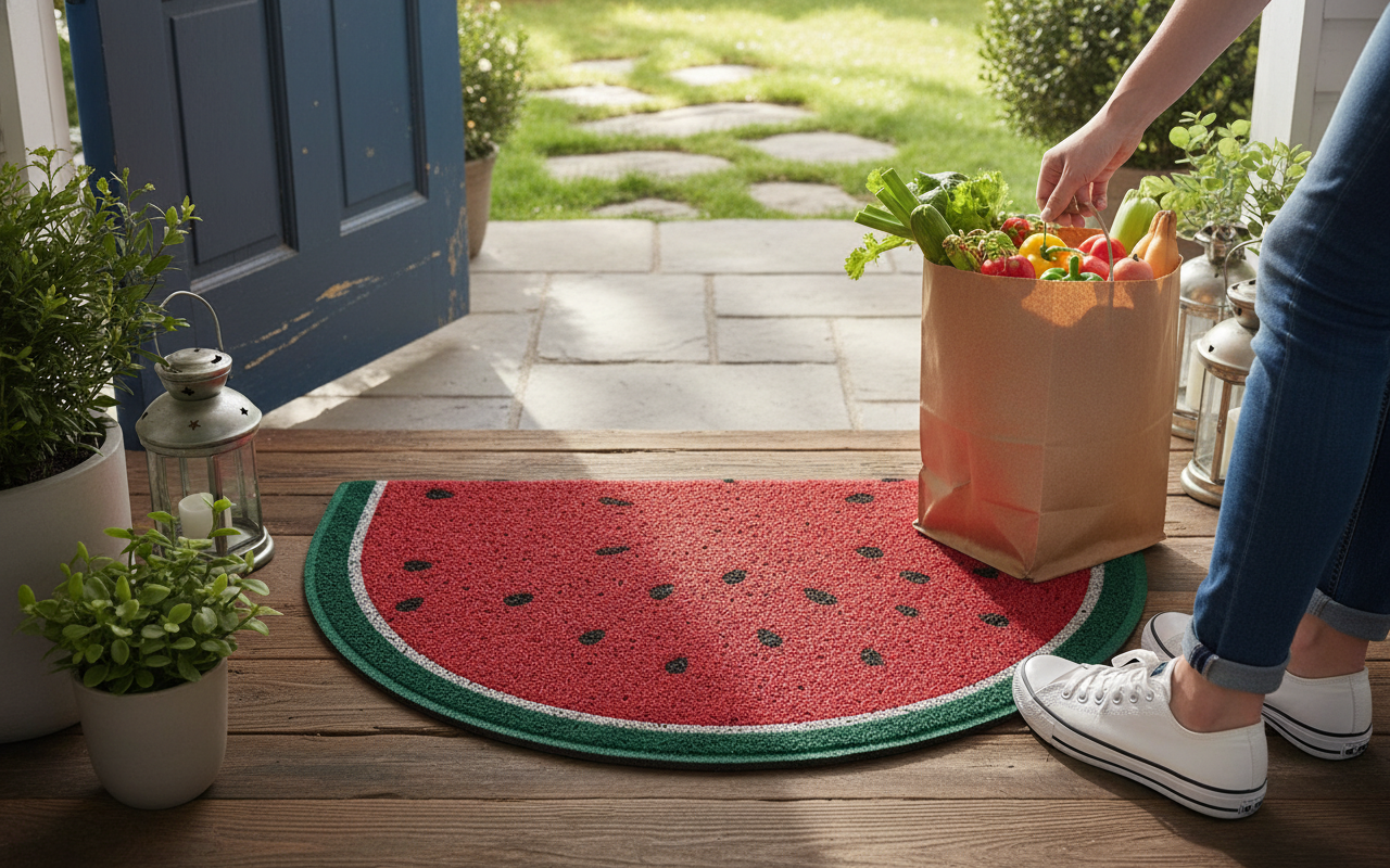 Premium Eco-Friendly Watermelon Halfmoon Doormat - Durable PVC Looper Design for Easy Cleaning and Comfort