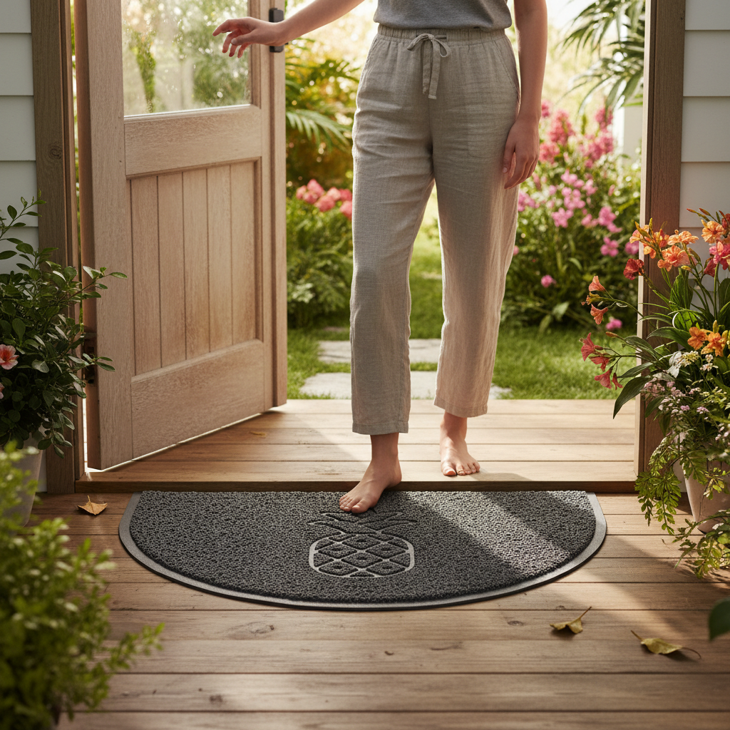 Premium Pineapple Embossed Halfmoon Indoor and Outdoor Spaghetti Doormat with Non-Slip Backing and Easy Maintenance