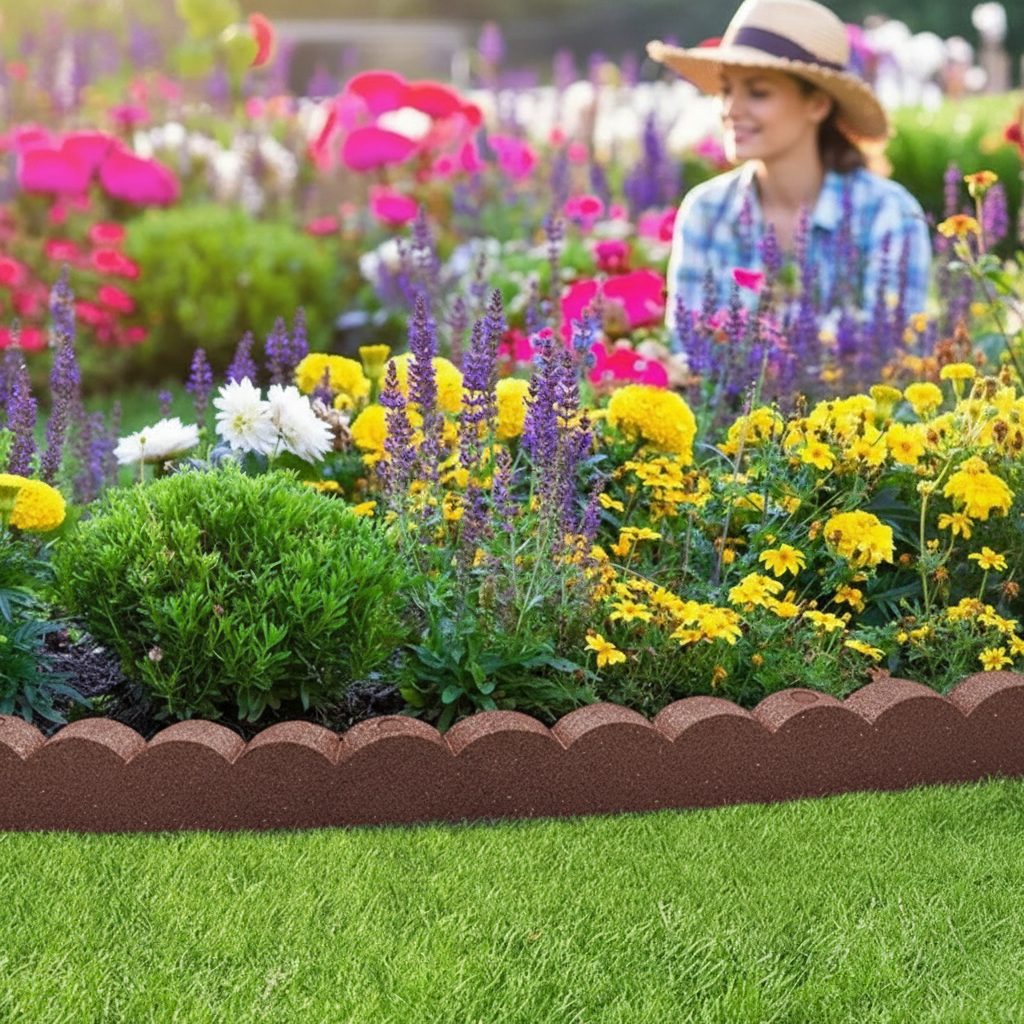 Premium Recycled Rubber Scallop Garden Edging Border - Flexible, Durable, and Eco-Friendly Solution for Landscaping