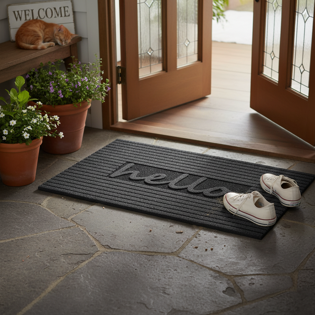 Premium Eco-Friendly Outdoor Welcome Mat with Embossed Hello Design, 100% Recycled Rubber, Durable for Indoor and Outdoor Use