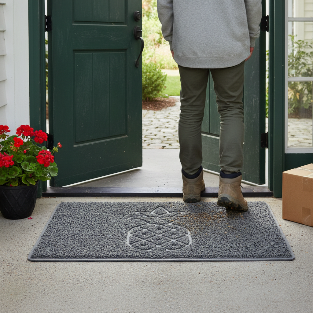 Premium Embossed Pineapple Grey Spaghetti Door Mat - Non-Slip, Machine Washable, Fade Resistant with Multiple Color Options