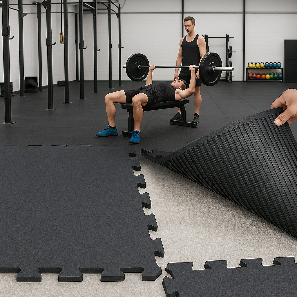 MegaFloor Interlocking Rubber Gym Tiles 16mm – 500mm & 1m Square Anti-Fatigue Flooring with Ramped Edges, photo 6