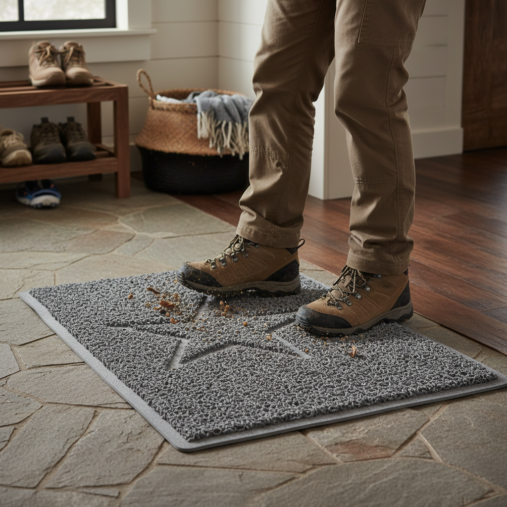 Premium Indoor and Outdoor Star Embossed Spaghetti Doormat with Non-Slip Backing and Machine-Washable Fabric