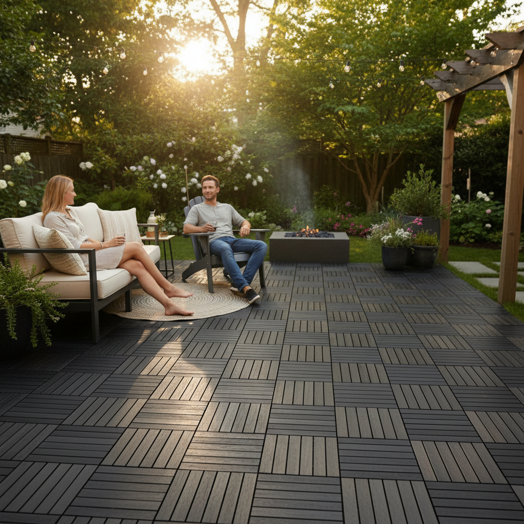 Premium Interlocking Decking Floor Tiles - 630pcs Weather-Resistant Rubber for Outdoor Spaces