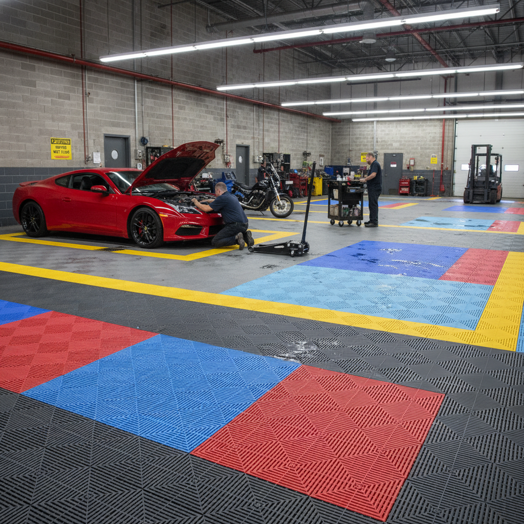 Premium Modular Interlocking Garage Floor Tiles - Heavy Duty, Non-Slip, Customizable Color Options for Industrial Use