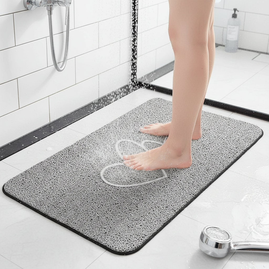 Premium Anti-Slip Quick-Drying Shower Mat with Embossed Double Heart Design for Enhanced Bathroom Safety and Comfort