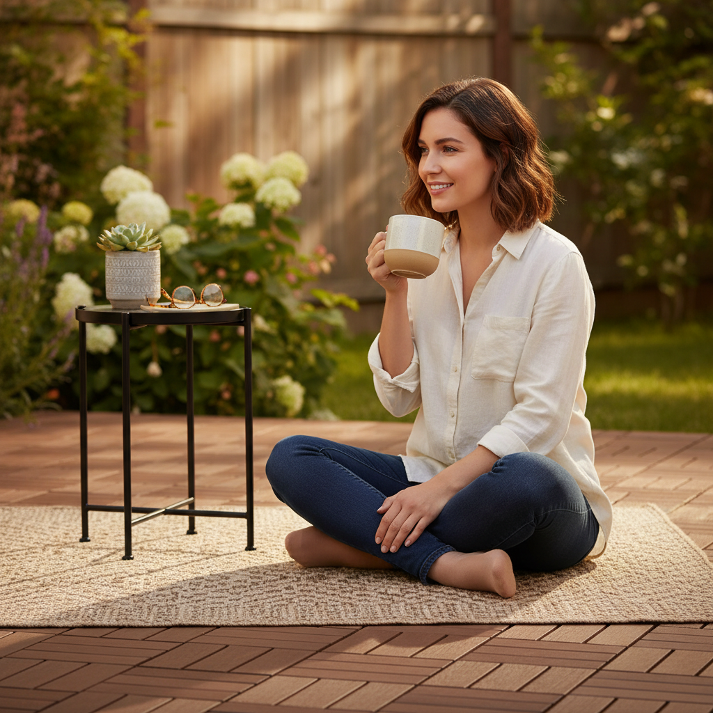 Premium Pack of 12 Durable PVC Decking Tiles - Brown, Easy Installation for Outdoor Spaces