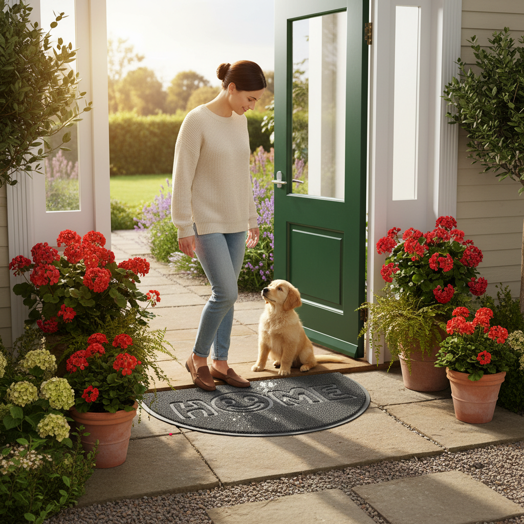 Premium Embossed Halfmoon Spaghetti Indoor/Outdoor Doormat with Non-Slip Backing and Easy Maintenance