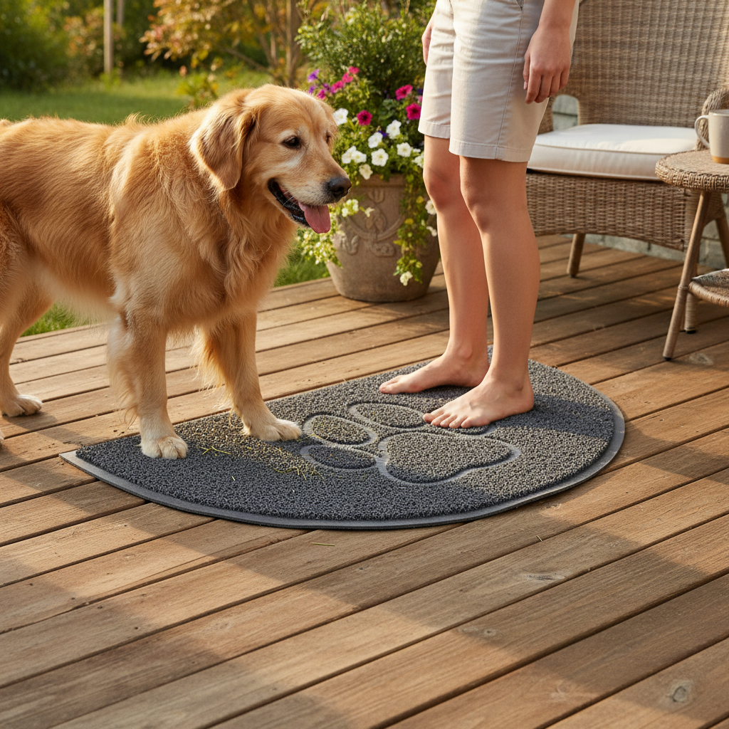 Premium Halfmoon Spaghetti Doormat with Paw Embossed Design - Non-Slip, Easy to Clean, Fade and Stain Resistant for Indoor and Outdoor Use