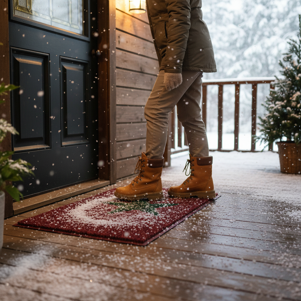 Premium PVC Spaghetti Doormat with Green Star Design - Durable, Non-Slip, Weather-Resistant for Indoor and Outdoor Use