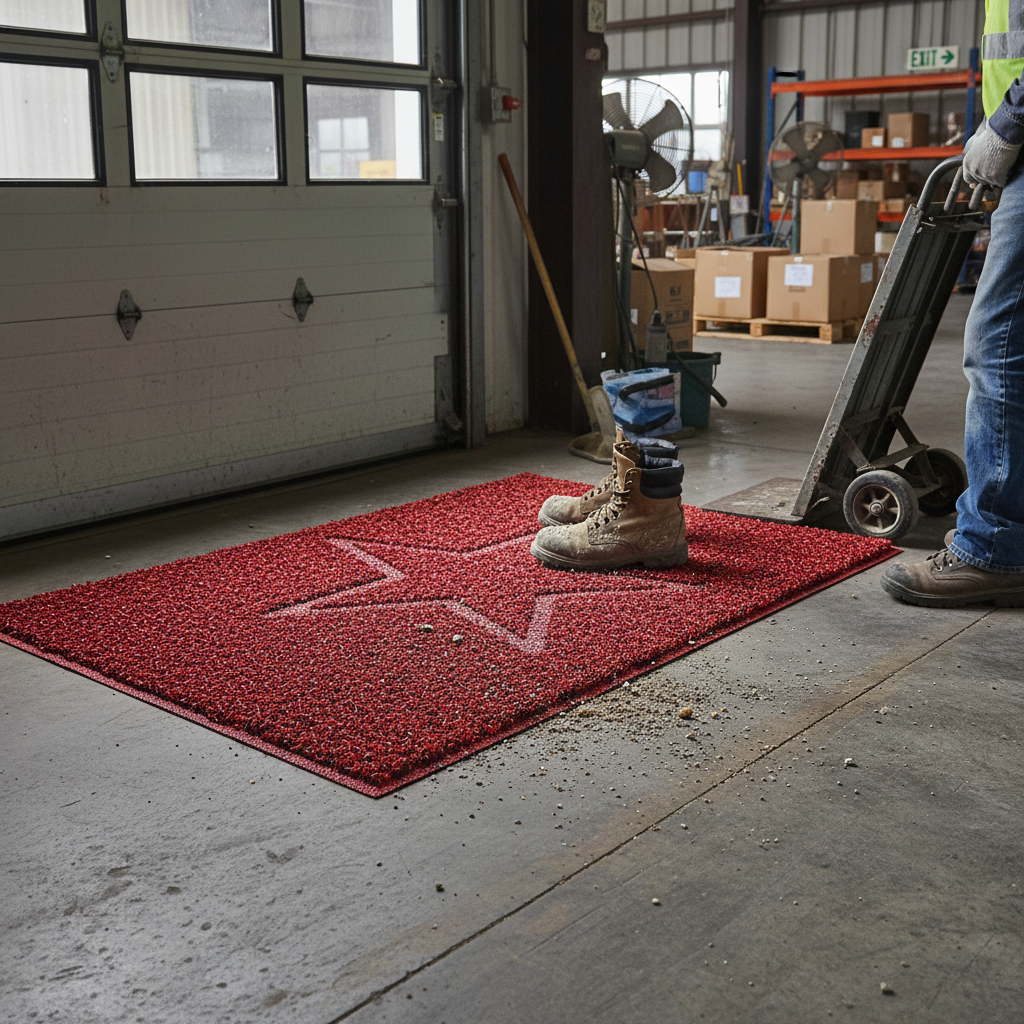 Premium Embossed Star Spaghetti Door Mat - Durable & Non-Slip Design for High-Traffic Areas in Red & Black