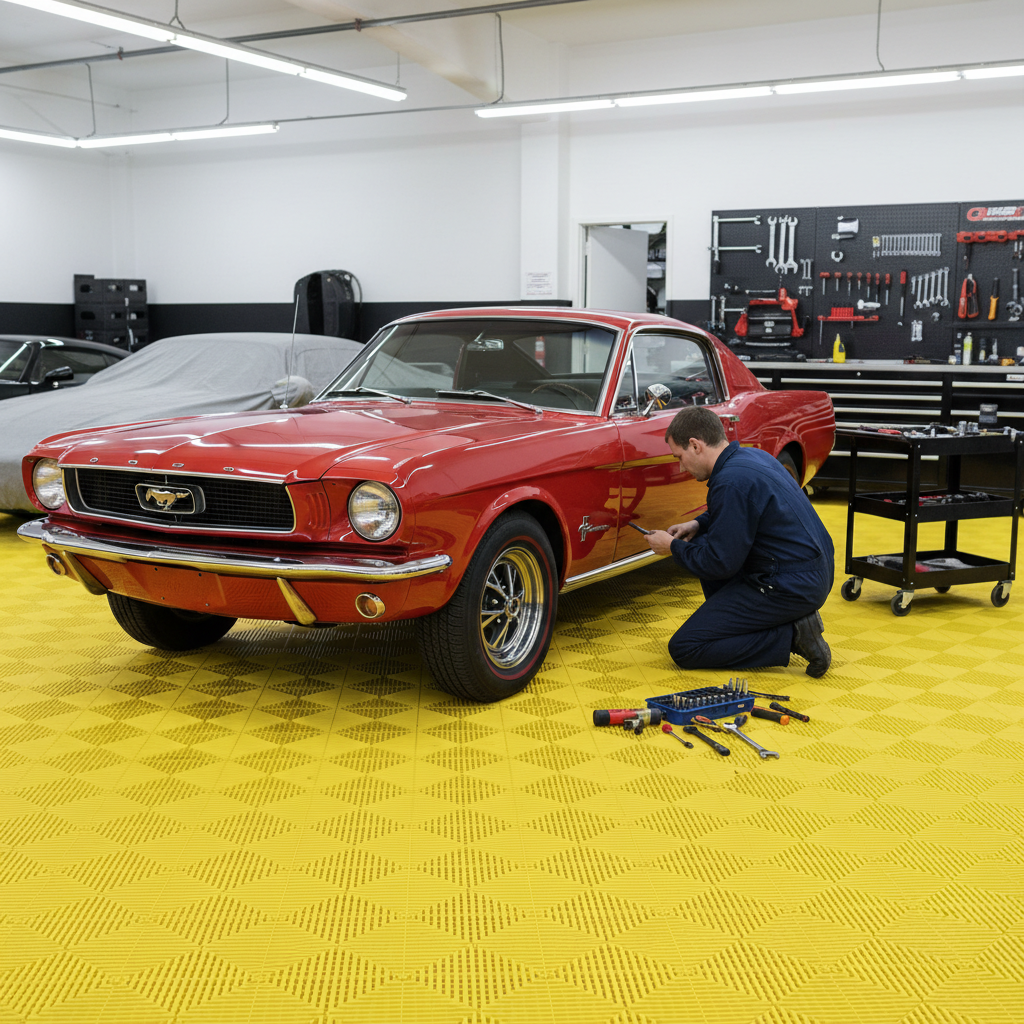 Premium Modular Interlocking Ribbed Floor Tiles - Heavy Duty Yellow with Non-Slip Surface and Self-Draining Channels