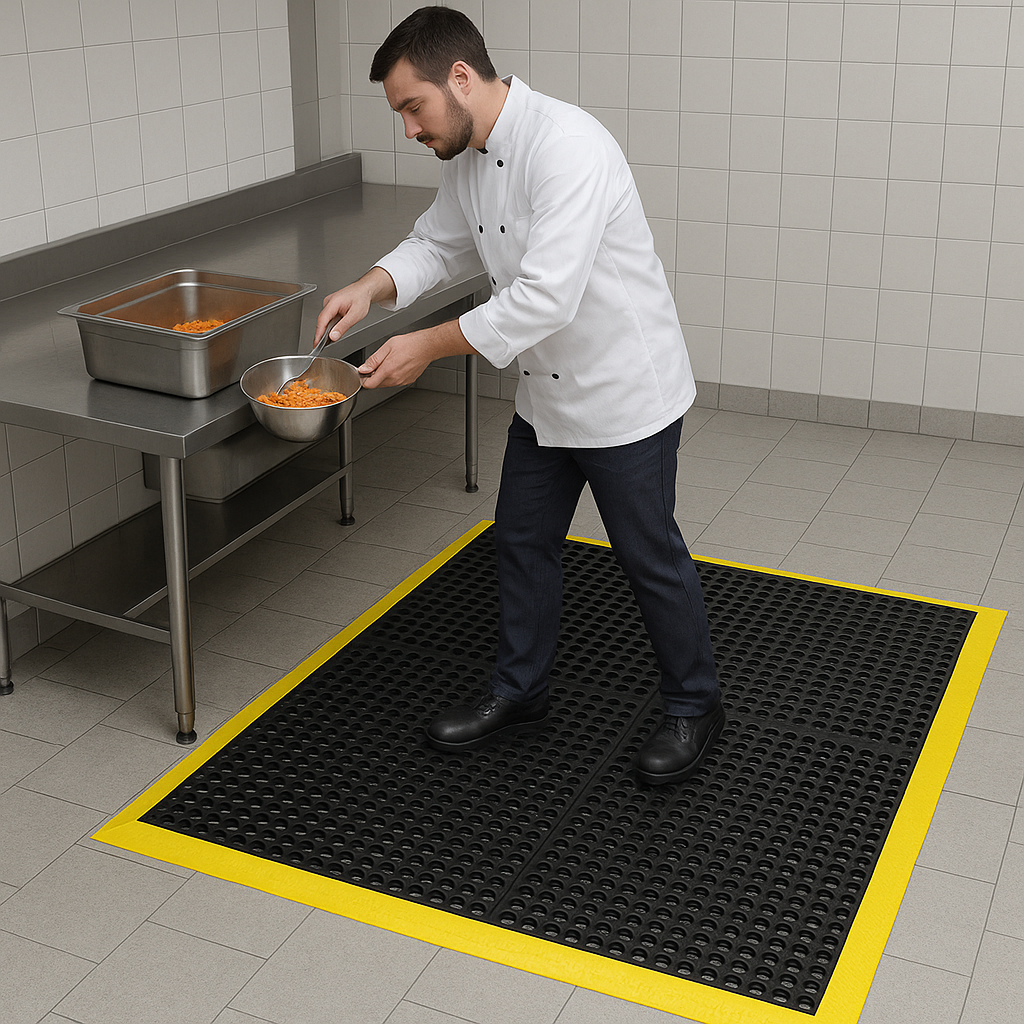 Heavy-Duty Non-Slip Rubber Link Mats with Drainage Holes – 16mm Thick, Ideal for Workshops, Pool Areas & Decking