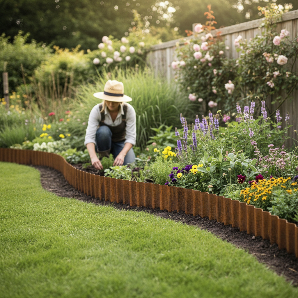 Premium Corrugated Pre-Rusted Metal Garden Border Roll - 16cm High for Durable Lawn Edges & Pathways