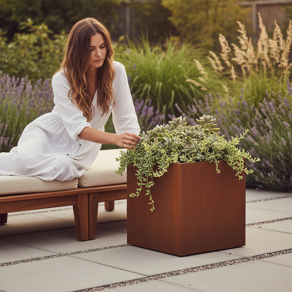 Premium Corten Steel Cube Planter 50cm x 50cm - Weather-Resistant, Durable, and Unique Design for Outdoor Elegance
