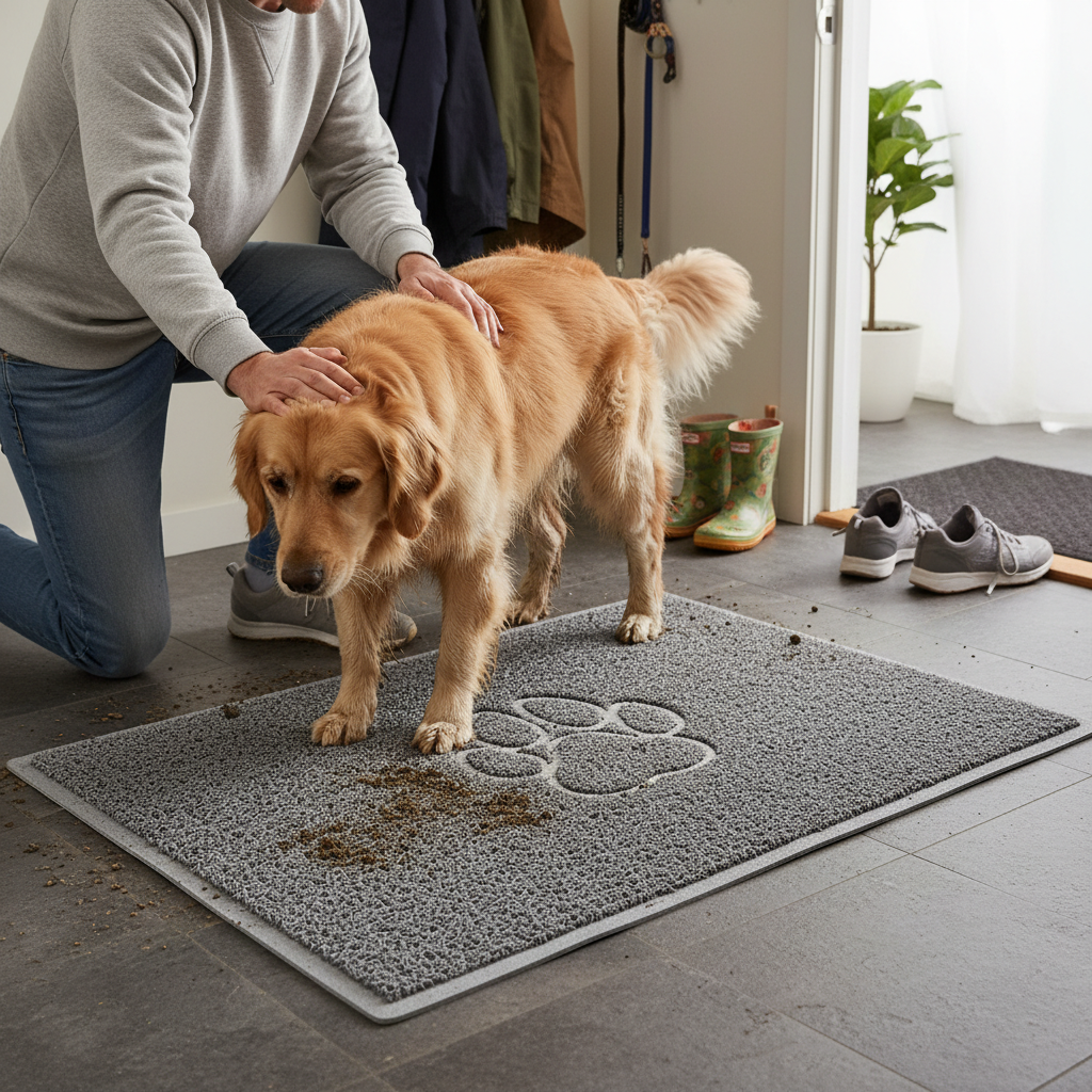 Premium Paw Print Embossed Spaghetti Door Mat - Non-Slip, Machine-Washable, Durable, and Stylish for Indoor and Outdoor Use