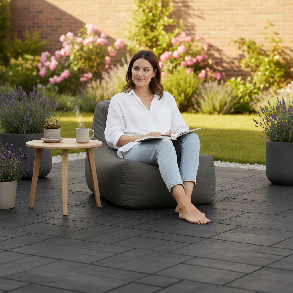 Premium Interlocking Composite Decking Tiles - Dark Grey Mosaic Design, 40 Tiles for Versatile Outdoor and Indoor Use