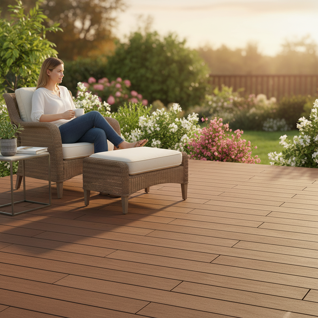 Premium Pack of 12 Durable PVC Decking Tiles - Brown, Easy Installation for Outdoor Spaces