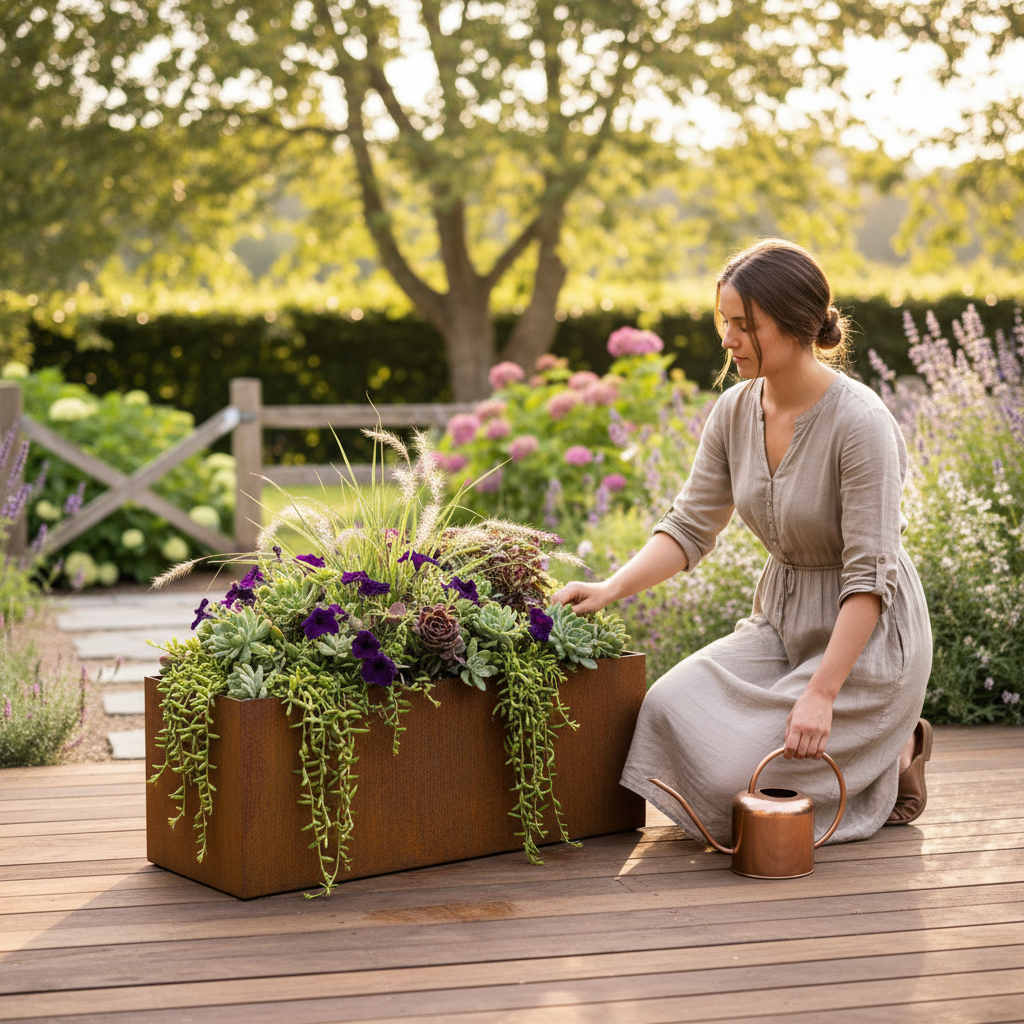 Premium Corten Steel Trough Planter - Pre-Rusted Weathering Steel 80cm x 30cm x 40cm for Outdoor and Commercial Use