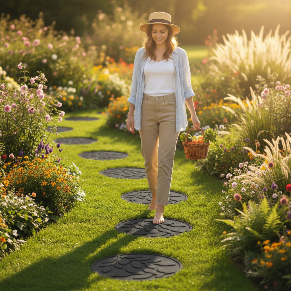 Premium Eco-Friendly Garden Stepping Stones - Leaf Design Made from Recycled Rubber for Stylish Outdoor Spaces