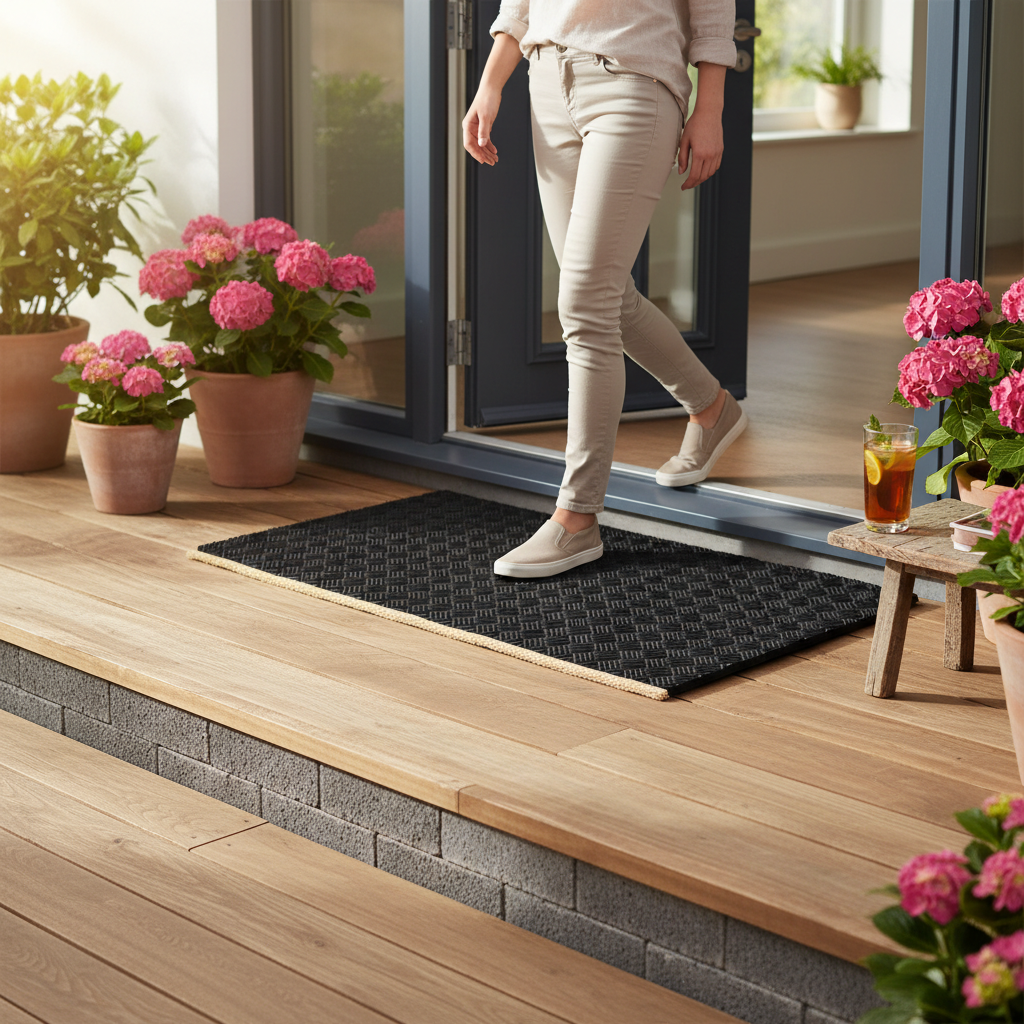 Premium Recycled Rubber Deckplate Pattern Step Mat - 75cm x 25cm, Heavy-Duty, Weather-Resistant, Slip-Resistant Design for Safety